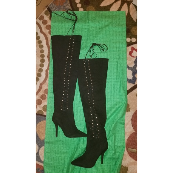 Qupid OVER KNEE Black LACE UP BOOT - Picture 1 of 1